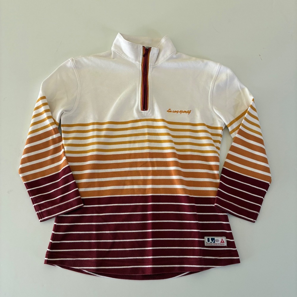 Le Coq Sportif Golf Collection Womens Medium Quarter Zip Striped Pullover UV